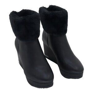 DKNY Nadra Wedge Booties Black Smooth Size 6.5M